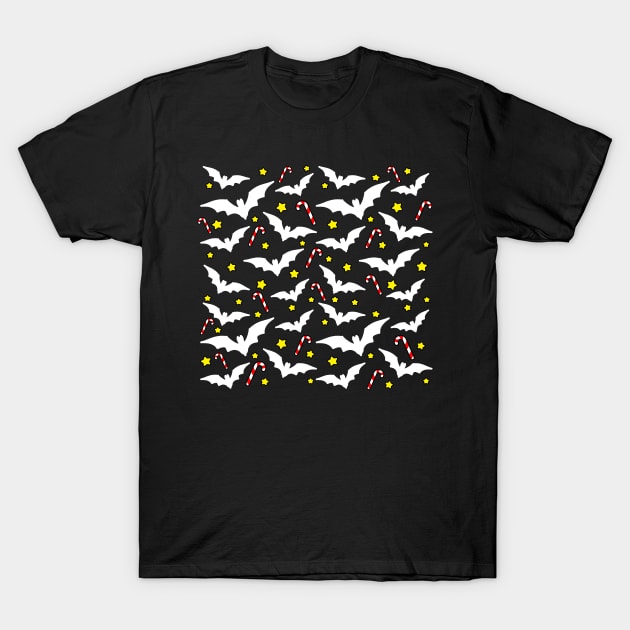 Festive Bats Christmas Pattern T-Shirt by LunaMay